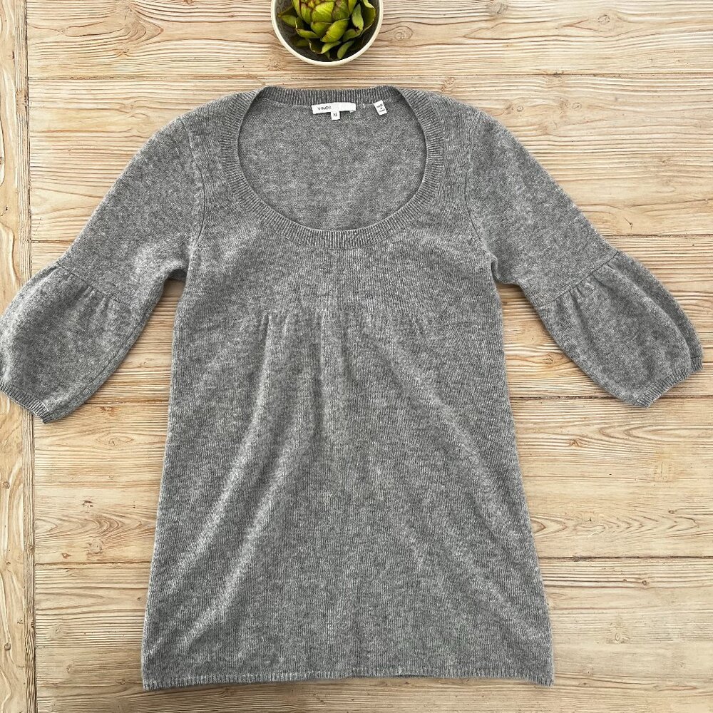 Vince 100% Spring Cashmere Empire Waist Sweater – XS – Heather Gray